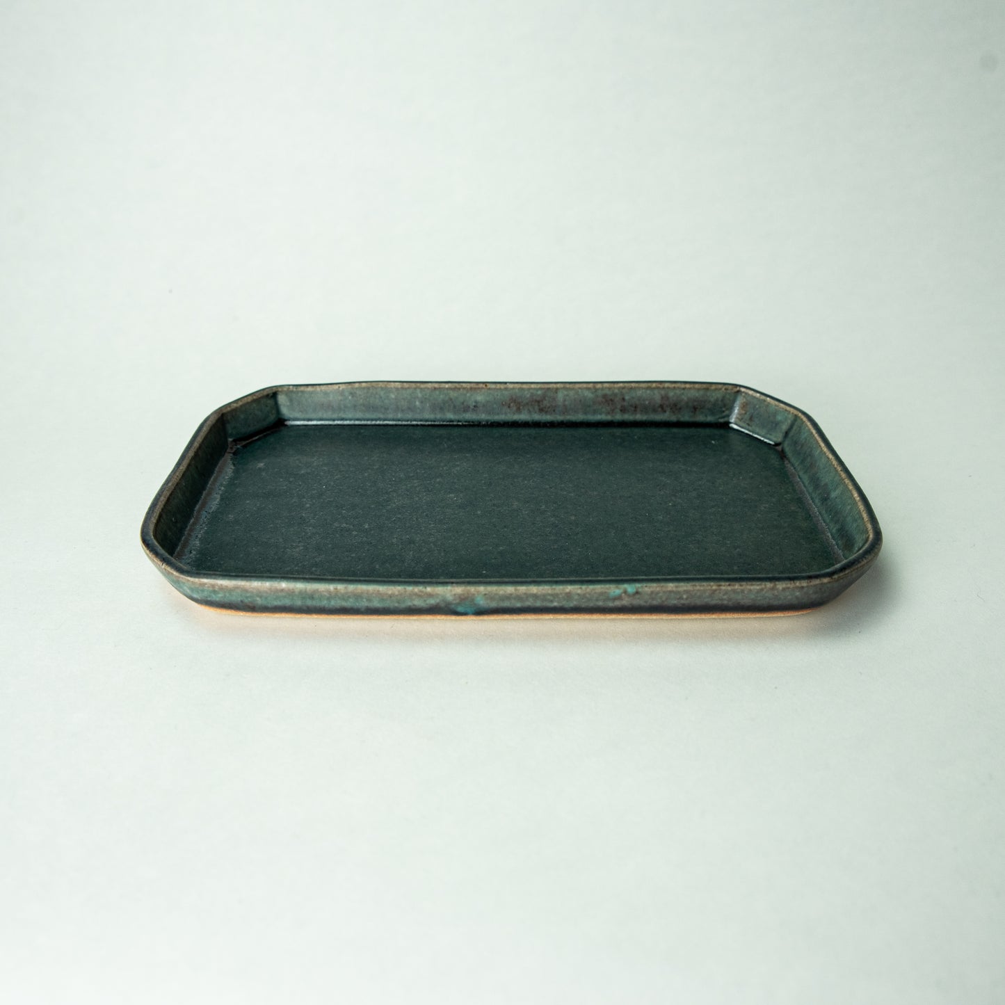 Shigaraki ware, Maruju Seito, Octagonal rectangular plate, Ultramarine