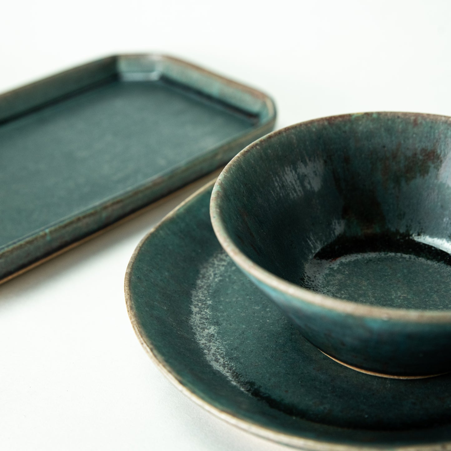 Shigaraki ware, Maruju Seito, Octagonal rectangular plate, Ultramarine